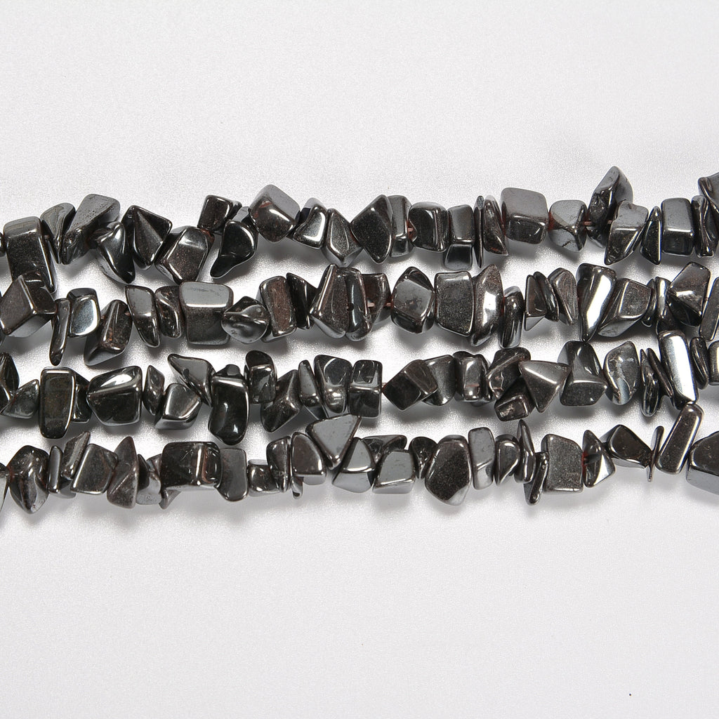 Gray Hematite Smooth Loose Chips Beads 7-8mm - 34" Strand