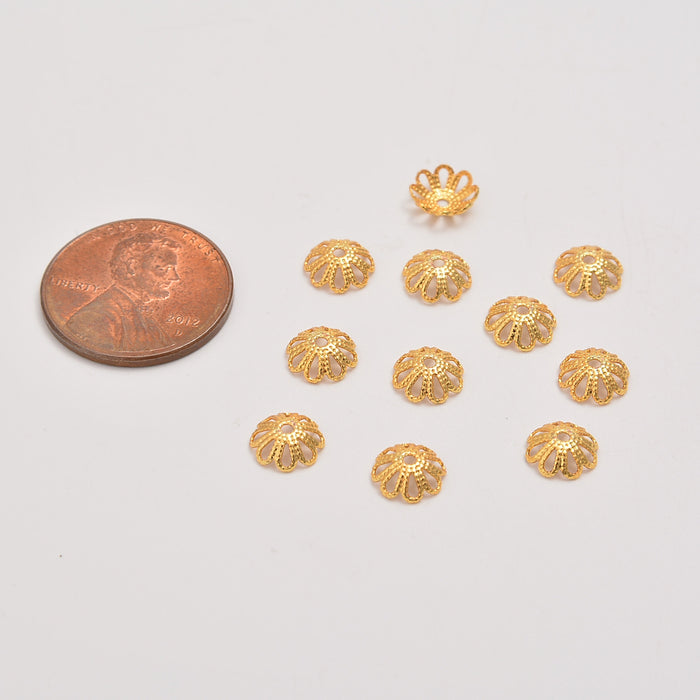 7mm Gold Flower Cap Beads, Spacer Beads, Rondelle Bead Accents, Bead Accessories Jewelry Making DIY Bracelets Necklaces
