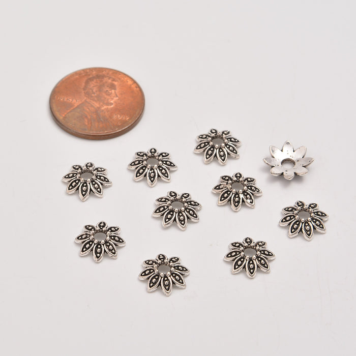 9mm Silver Flower Cap Beads, Spacer Beads, Rondelle Bead Accents, Bead Accessories Jewelry Making DIY Bracelets Necklaces