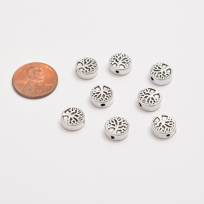 9mm Silver Tree of Life Beads, Spacer Beads, Rondelle Bead Accents, Bead Accessories Jewelry Making DIY Bracelets Necklaces
