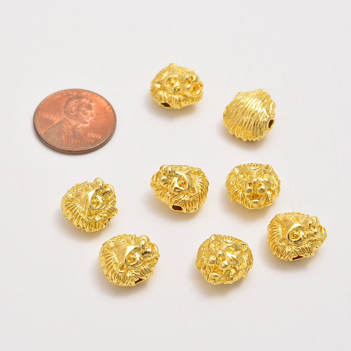 12mm Gold Lion Head Beads, Spacer Beads, Rondelle Bead Accents, Bead Accessories Jewelry Making DIY Bracelets Necklaces