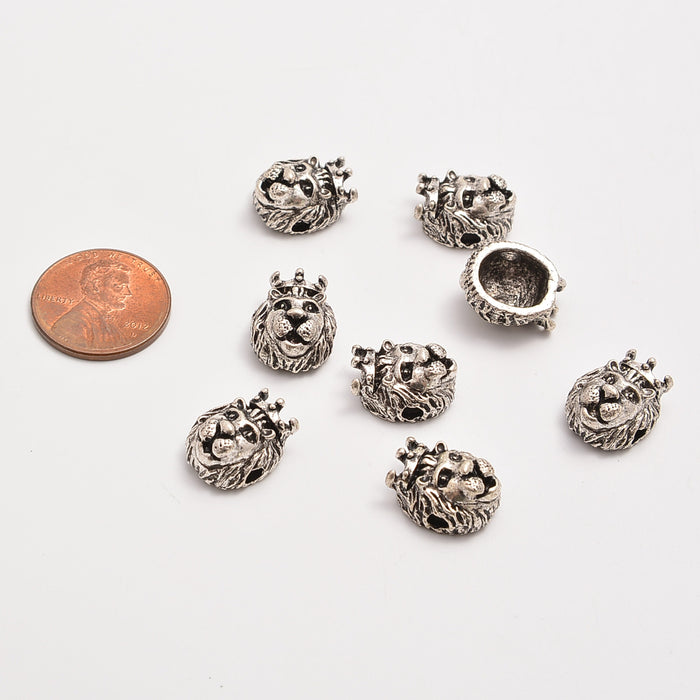 11mm Silver King Lion Head Cap Beads, Spacer Beads, Rondelle Bead Accents, Bead Accessories Jewelry Making DIY Bracelets Necklaces