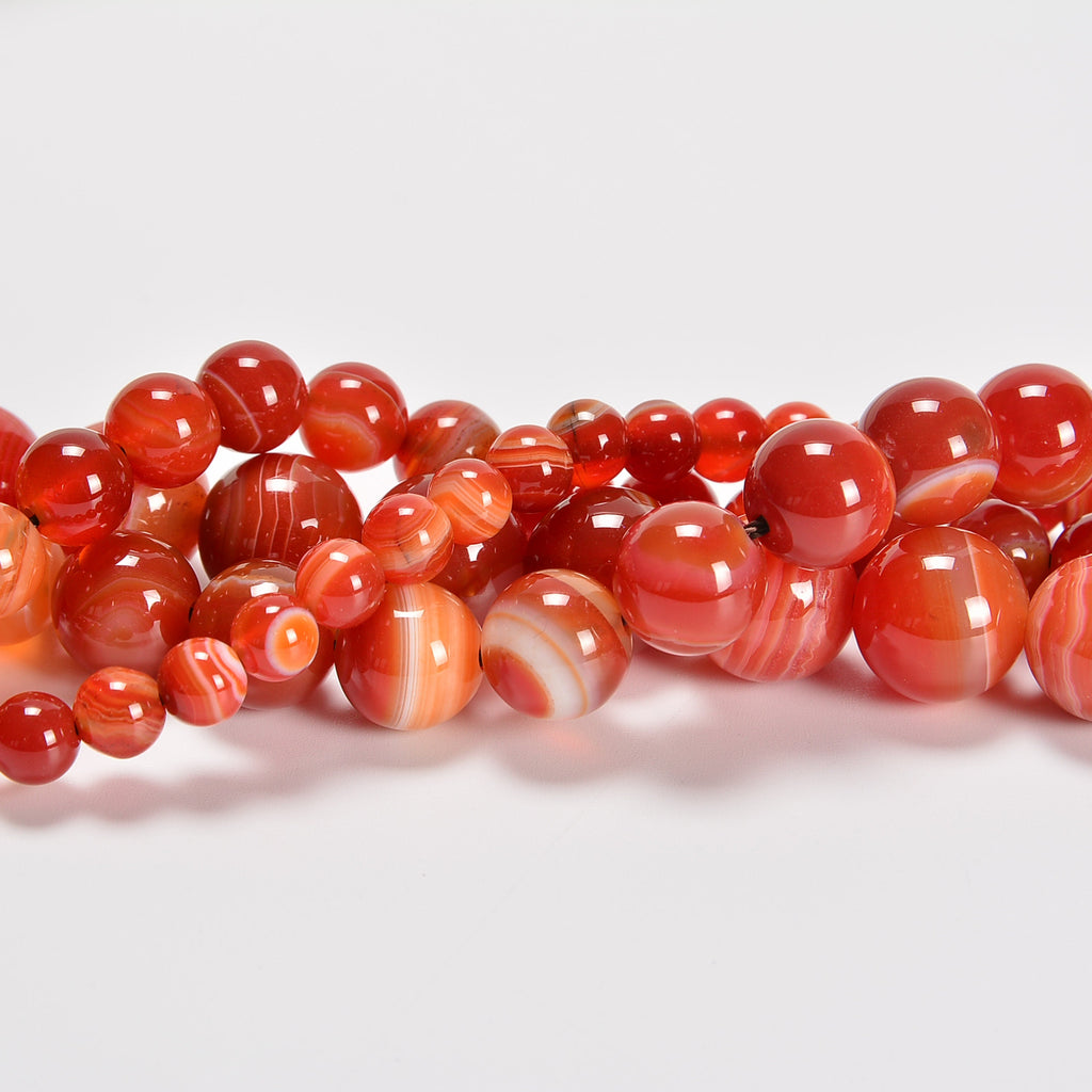 Red Stripe Agate Smooth Round Loose Beads 6mm-12mm - 15.5" Strand