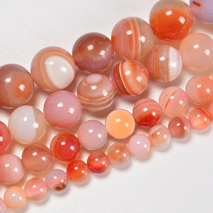 Natural Red Stripe Agate Smooth Round Loose Beads 6mm-12mm - 15.5" Strand