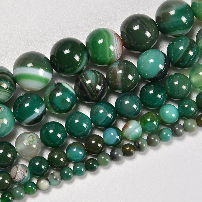 Green Coffee Stripe Agate Smooth Round Loose Beads 4mm-12mm - 15.5" Strand