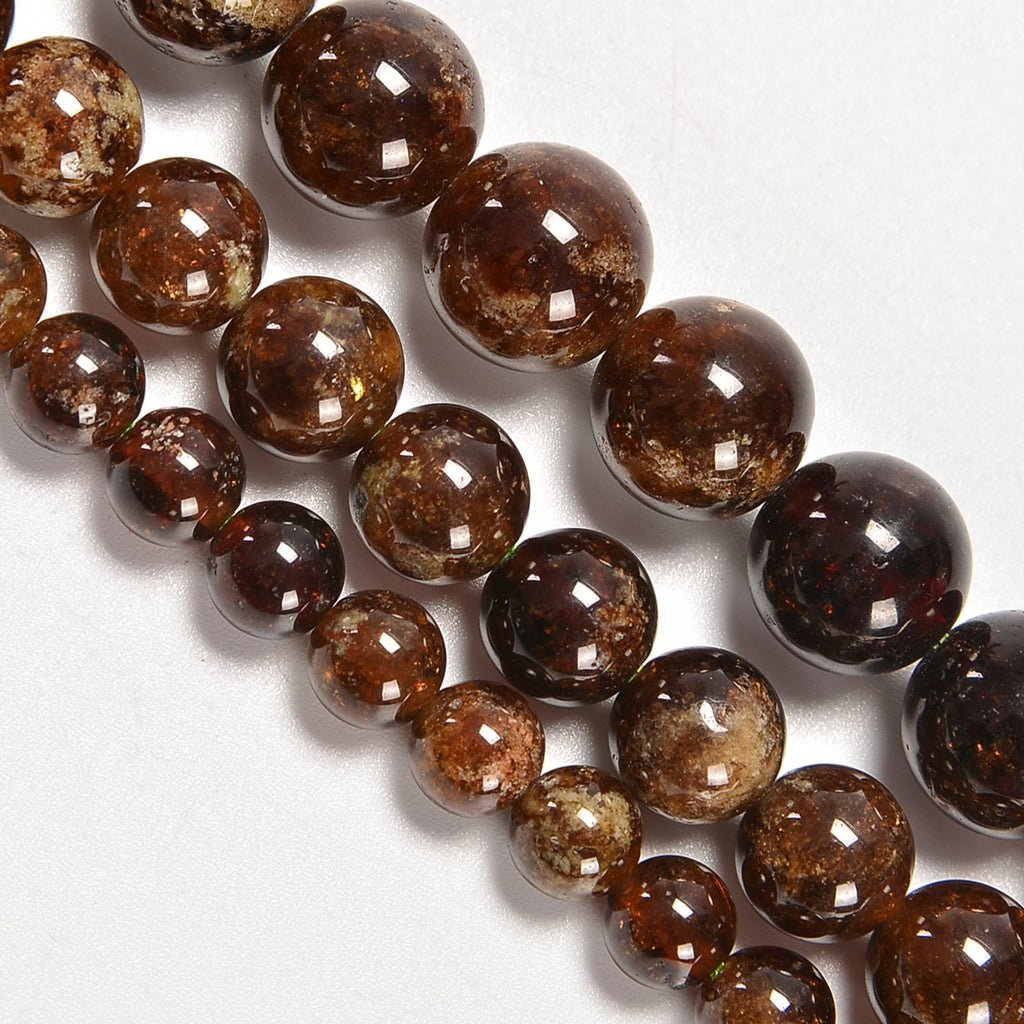 Brown Garnet Smooth Round Loose Beads 6mm-10mm - 15.5" Strand