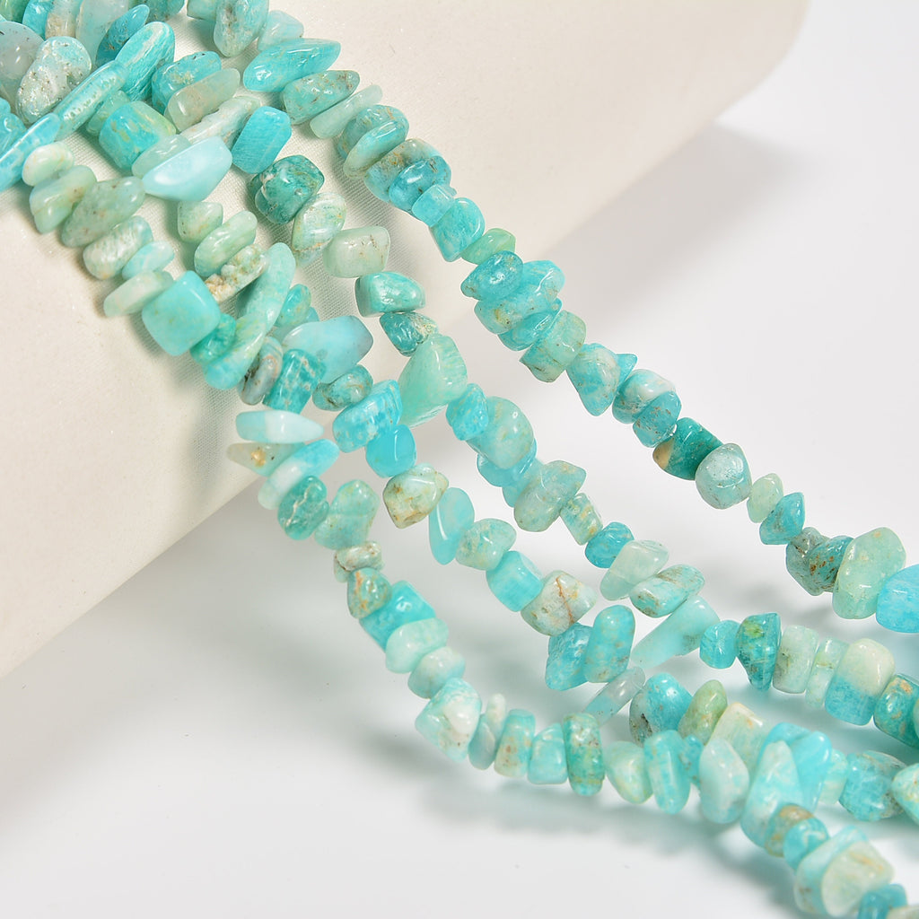 Russian Green Amazonite Smooth Loose Chips Beads 7-8mm - 34" Strand