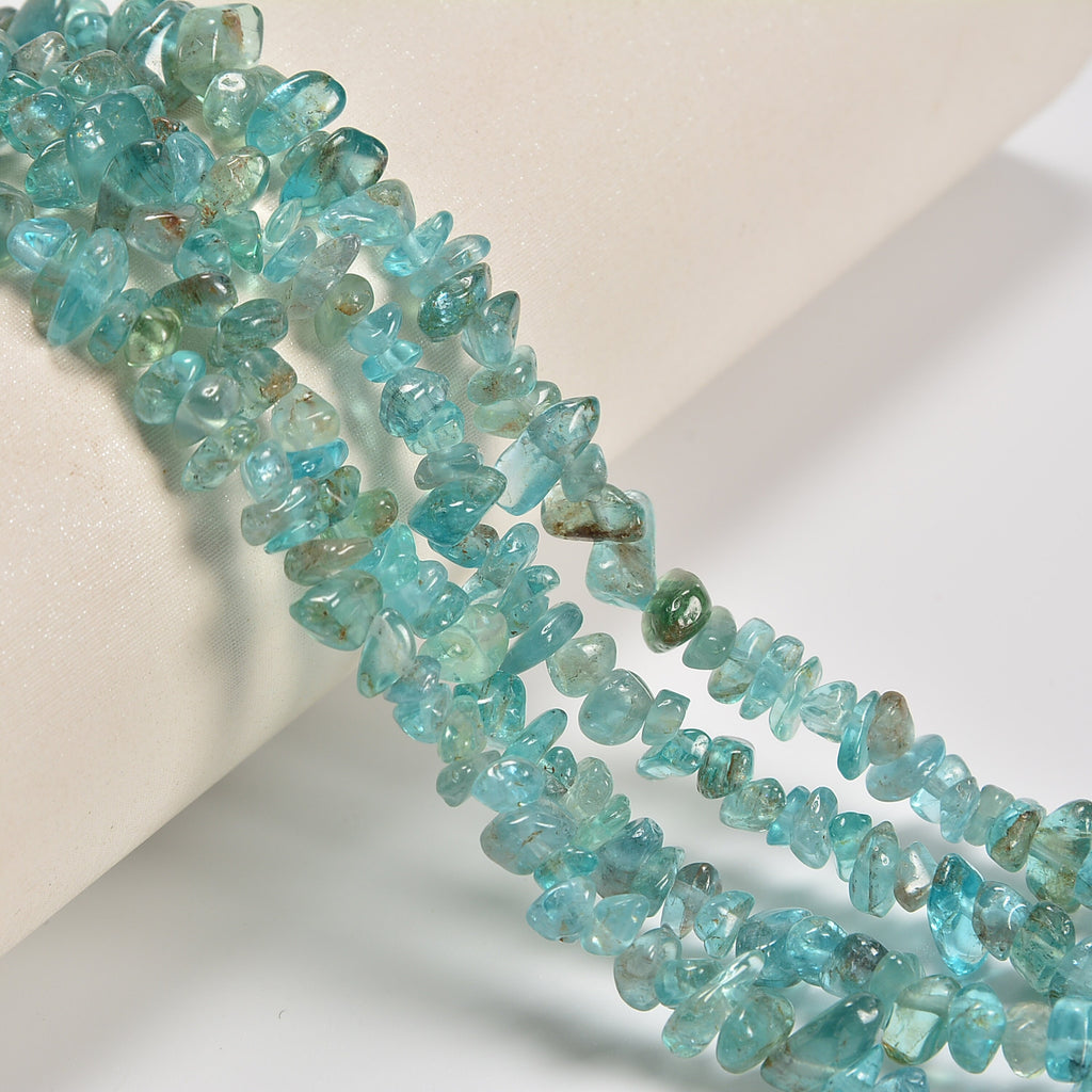 Neon Blue Apatite Smooth Loose Chips Beads 7-8mm - 34" Strand