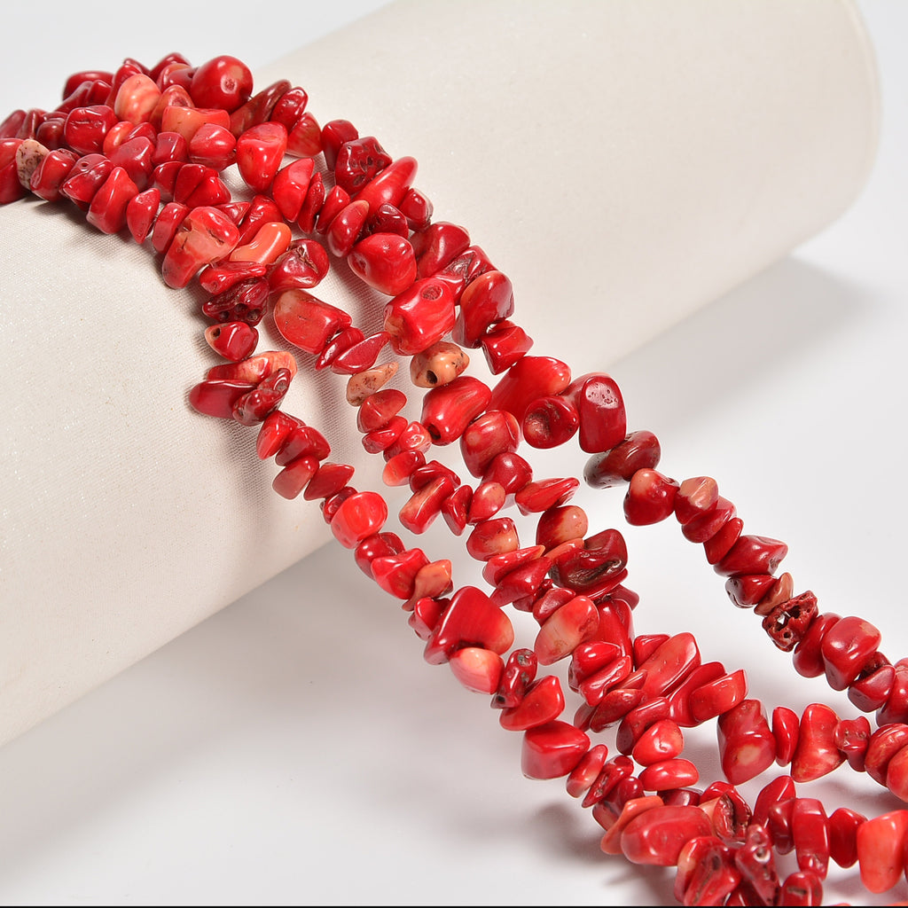 Red Coral Smooth Loose Chips Beads 7-8mm - 34" Strand