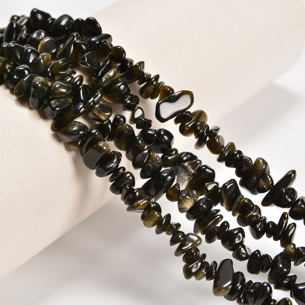 Gold Sheen Obsidian / Golden Obsidian Smooth Loose Chips Beads 7-8mm - 34" Strand