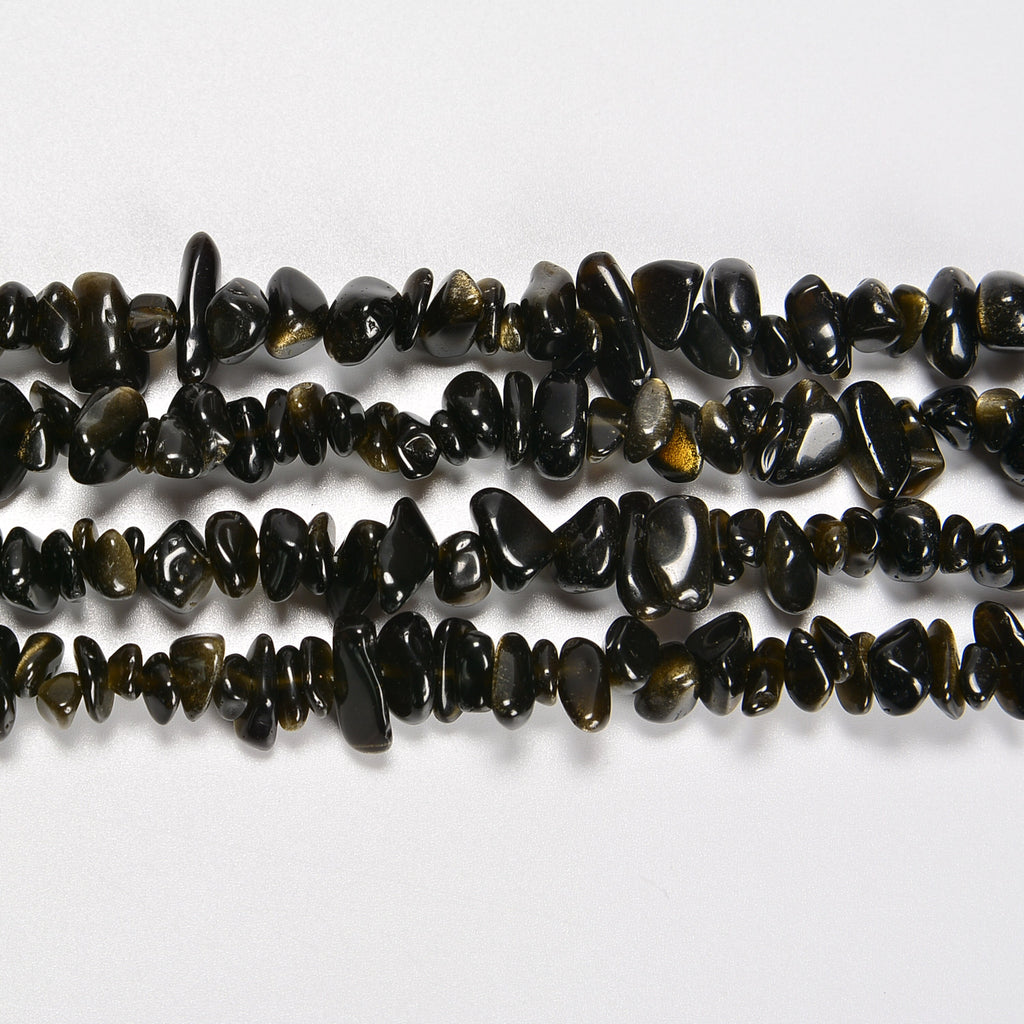 Gold Sheen Obsidian / Golden Obsidian Smooth Loose Chips Beads 7-8mm - 34" Strand