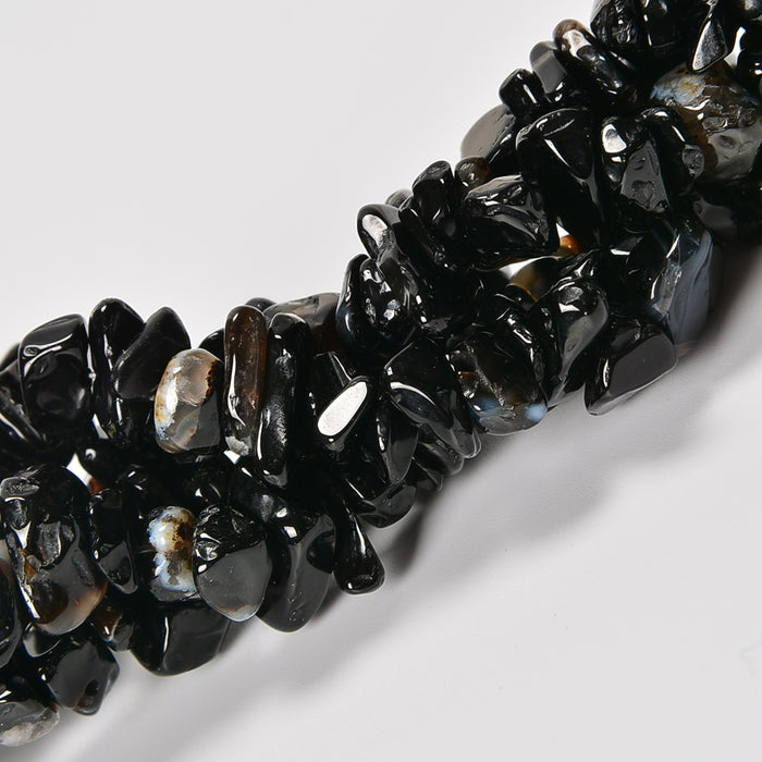 Black Agate Smooth Loose Chips Beads 7-8mm - 34" Strand