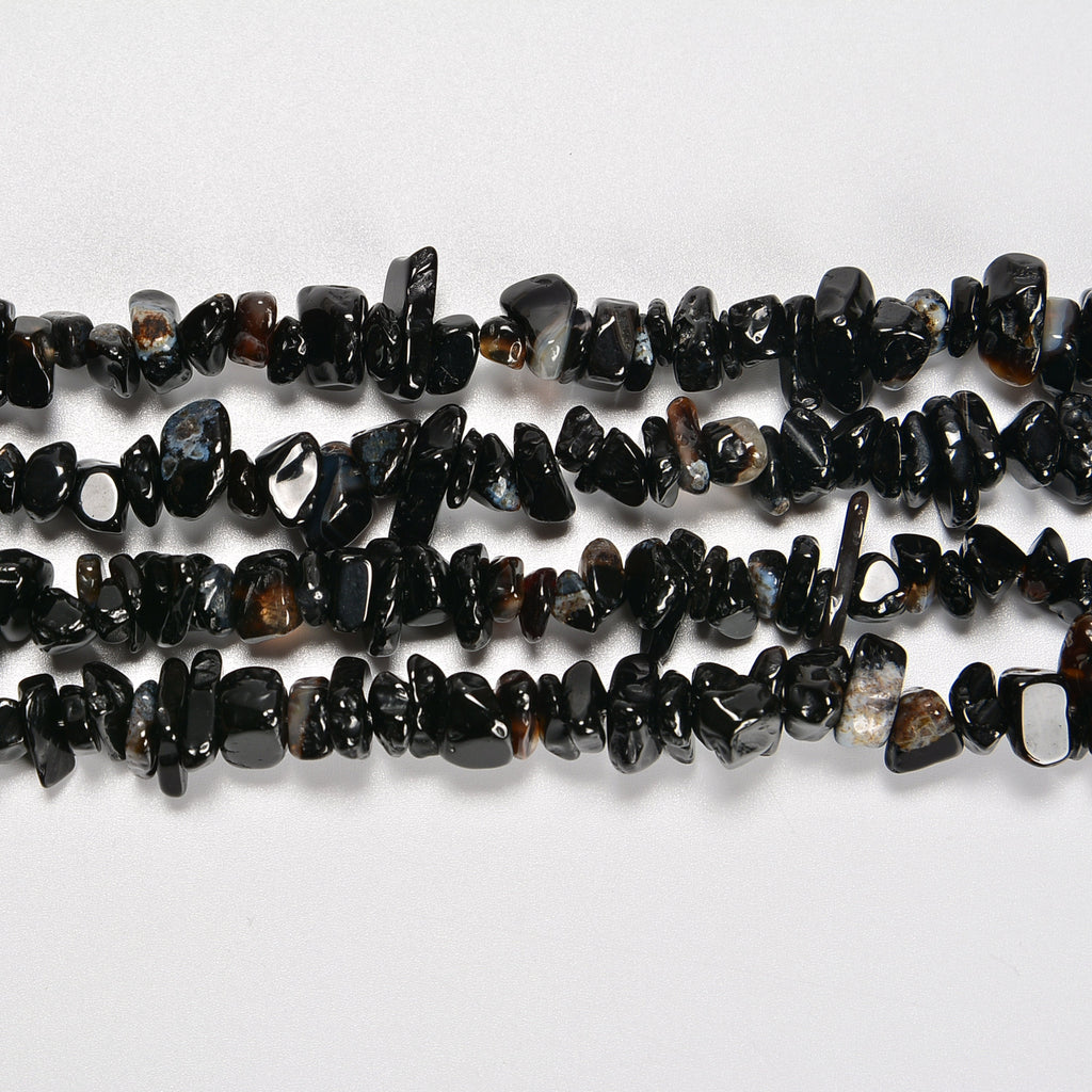 Black Agate Smooth Loose Chips Beads 7-8mm - 34" Strand