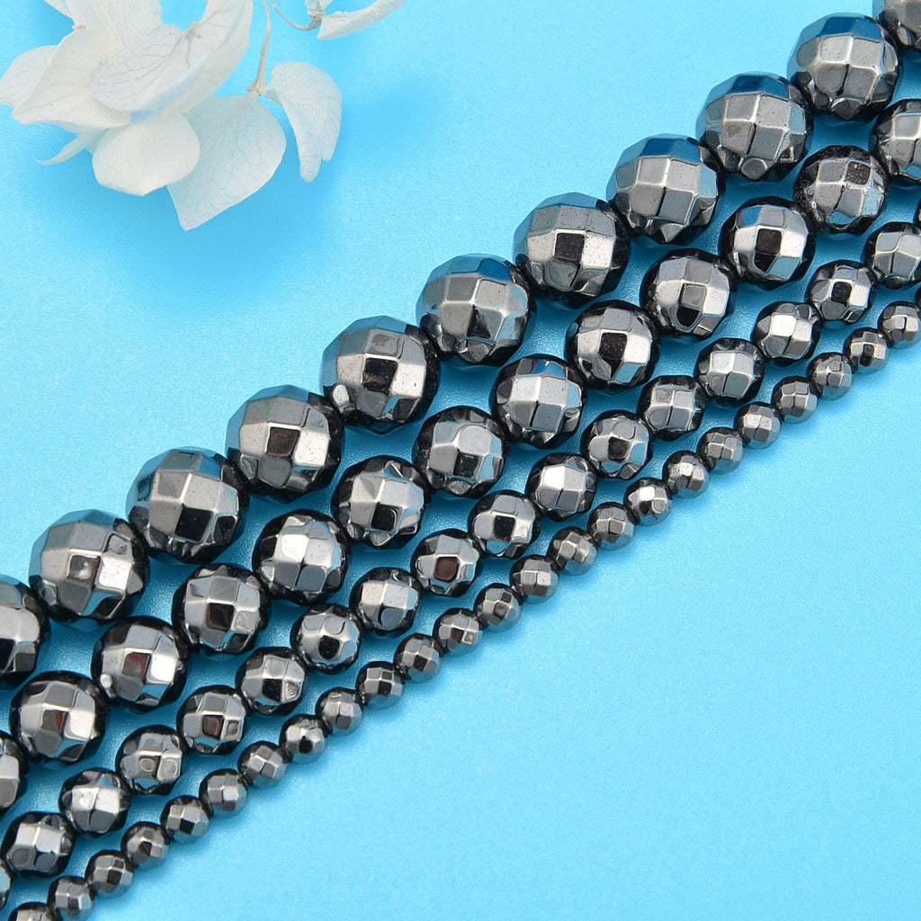 Gray Hematite Faceted Round Loose Beads 4mm-10mm - 15.5" Strand