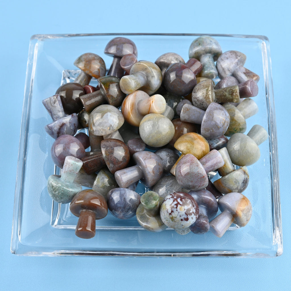 Ocean Agate Tiny Mushroom Gemstone Crystal Carving Figurine 20mm, Healing Crystal
