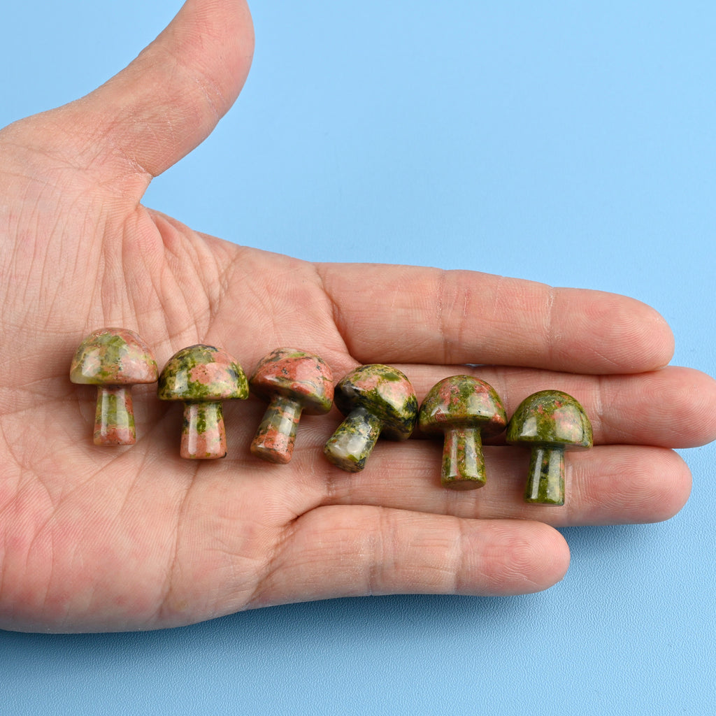 Unakite Jasper Tiny Mushroom Gemstone Crystal Carving Figurine 20mm, Healing Crystal