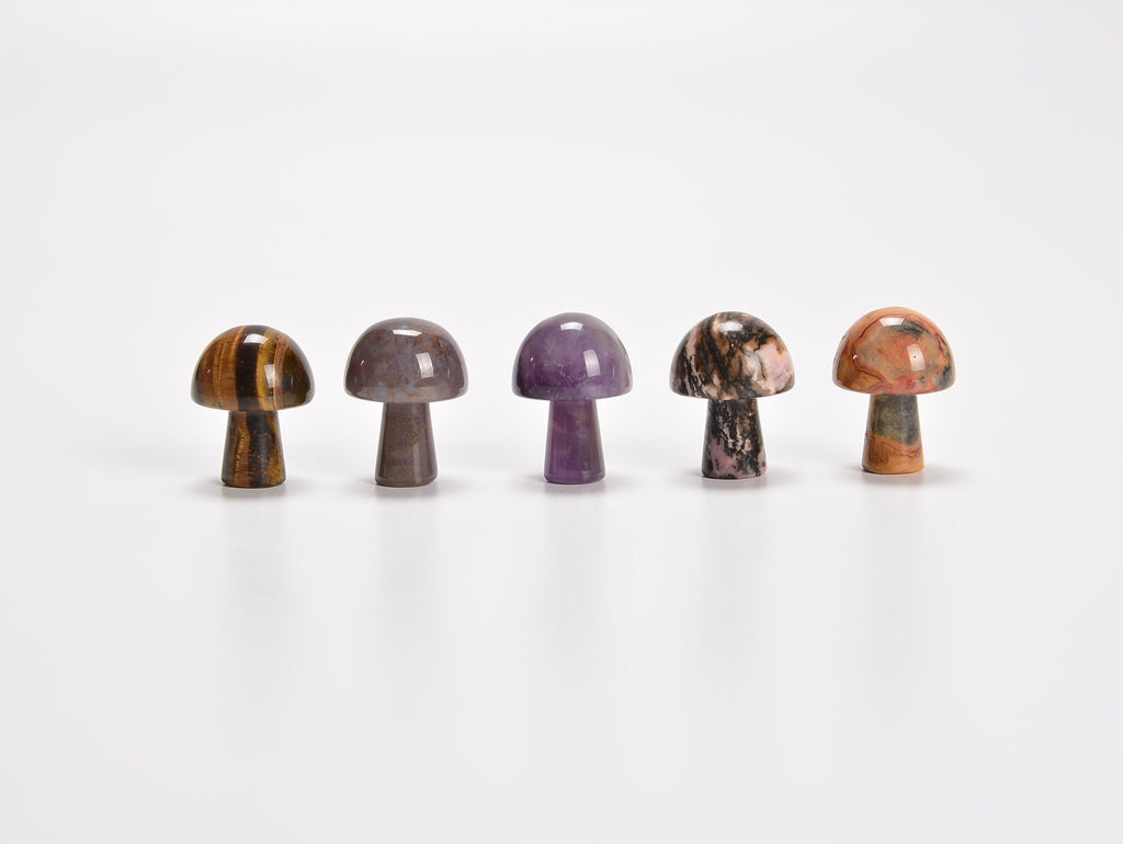 Mushroom Gemstones Crystal Carving Figurines 20mm, Mushroom Healing Crystals, Natural Stone Hand Carved Mushroom Shaped