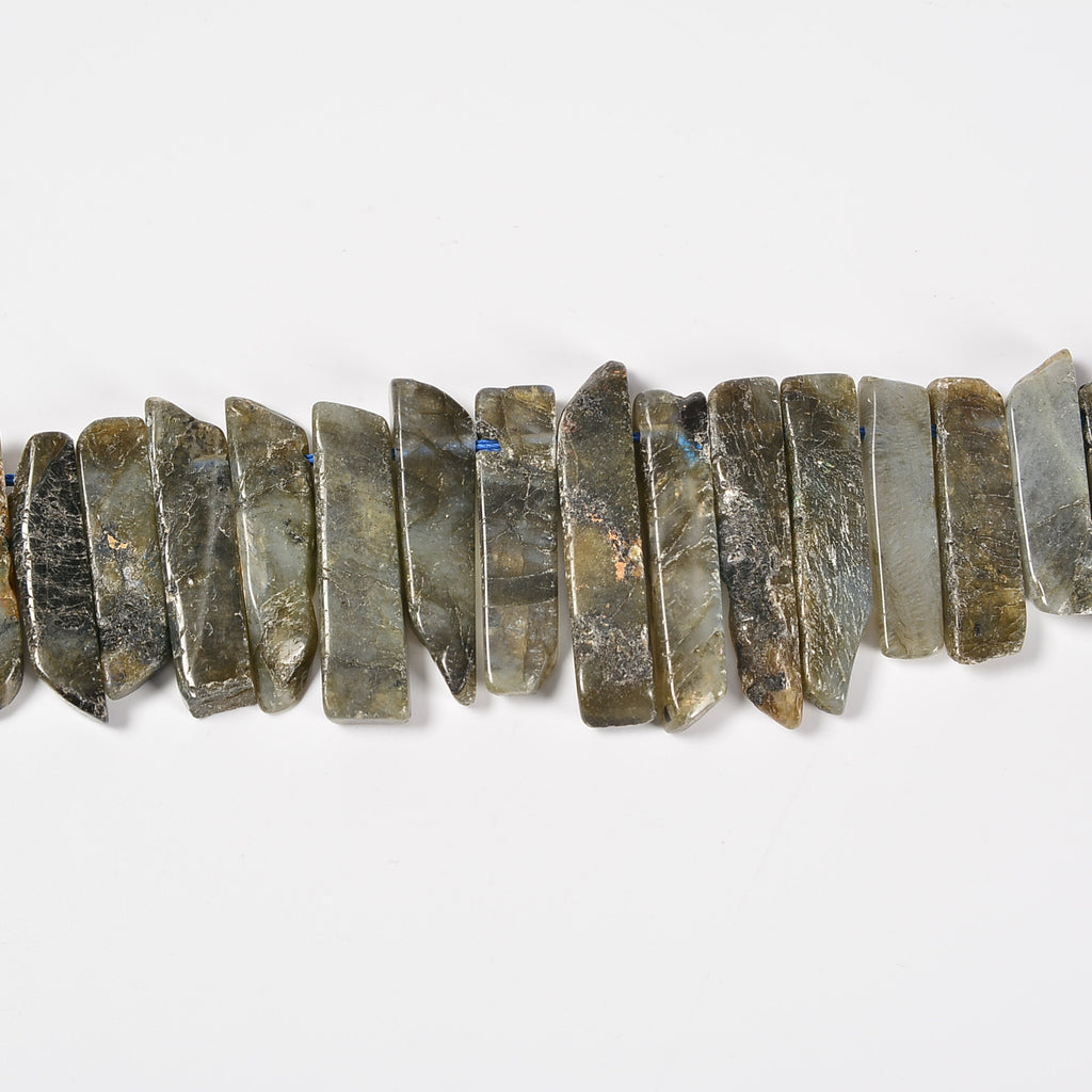 Labradorite Graduated Crystal Slice Stick Points Loose Beads 25-40mm - 15.5" Strand
