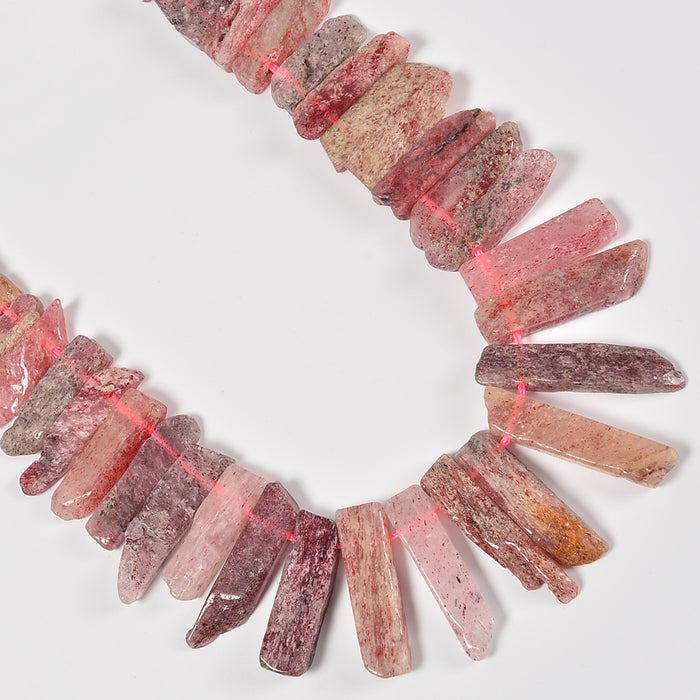Strawberry Quartz Graduated Crystal Slice Stick Points Loose Beads 25-40mm - 15.5" Strand