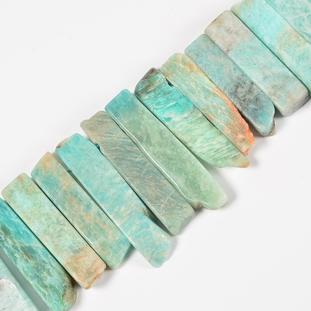 Green Amazonite Graduated Crystal Slice Stick Points Loose Beads 25-40mm - 15.5" Strand