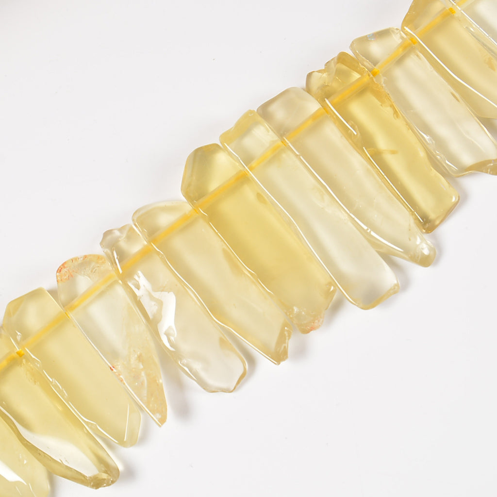 Lemon Quartz Graduated Crystal Slice Stick Points Loose Beads 25-40mm - 15.5" Strand