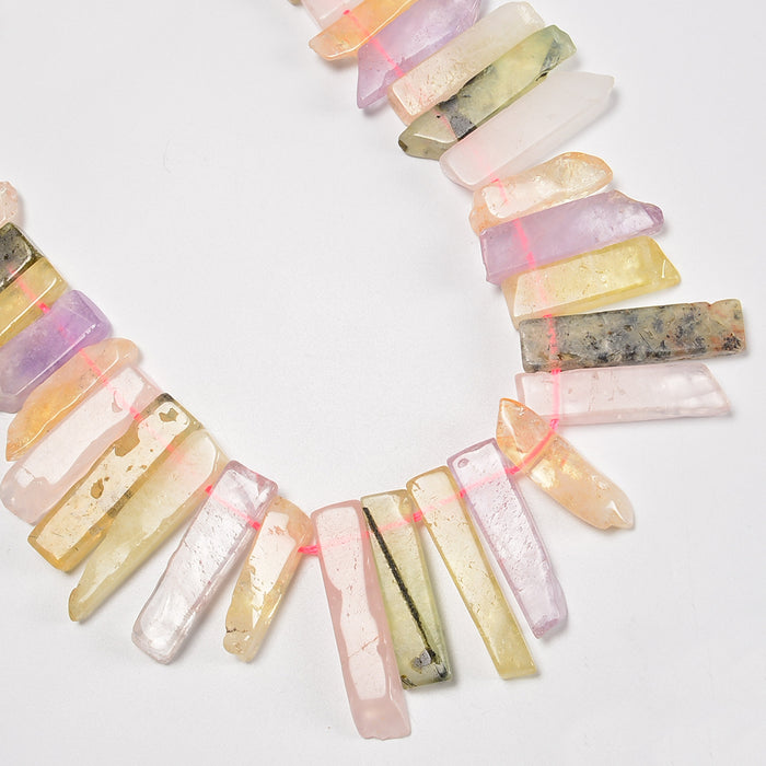 Mix Stone Graduated Crystal Slice Stick Points Loose Beads 25-40mm - 15.5" Strand