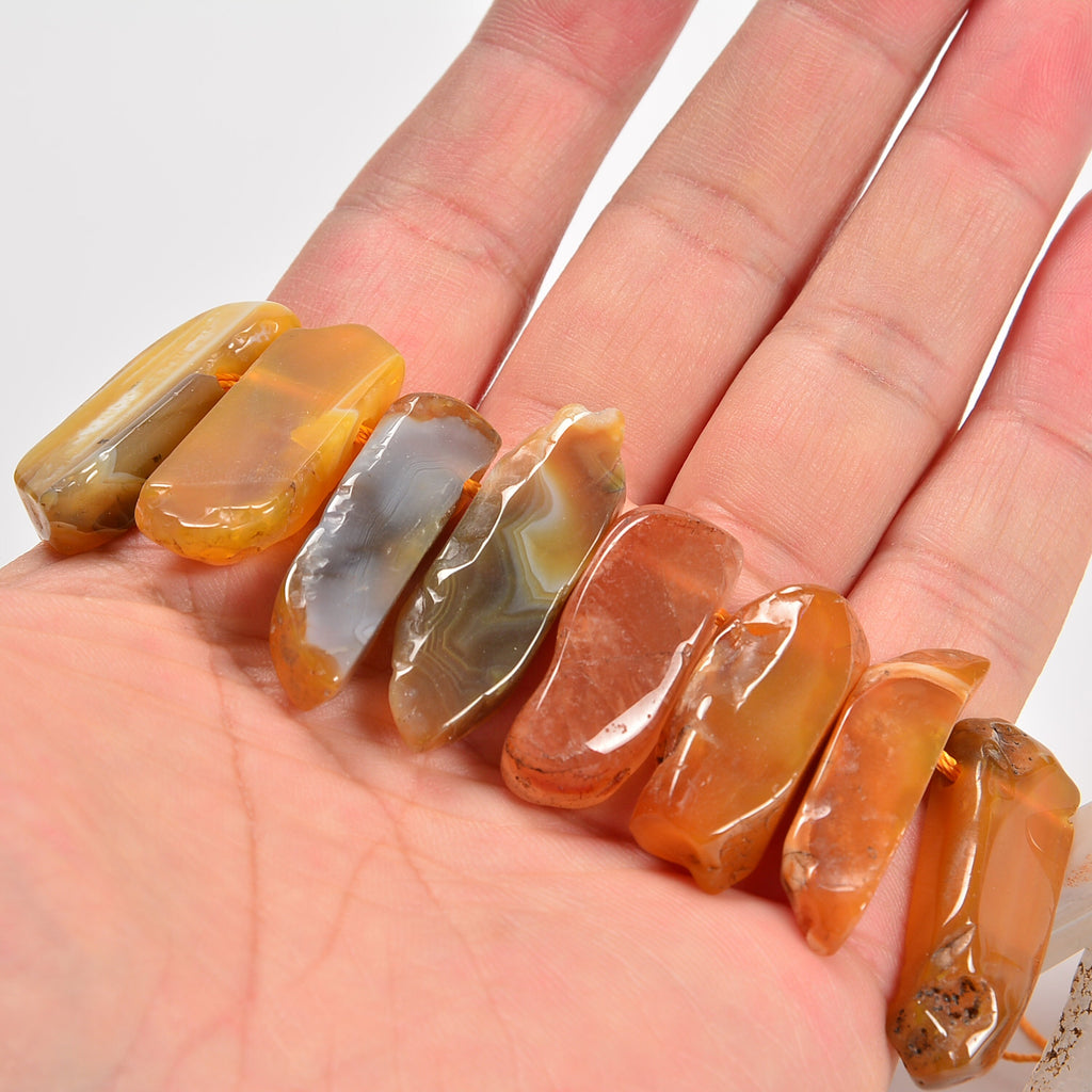 Yellow Botswana Agate Graduated Crystal Slice Stick Points Loose Beads 25-40mm - 15.5" Strand