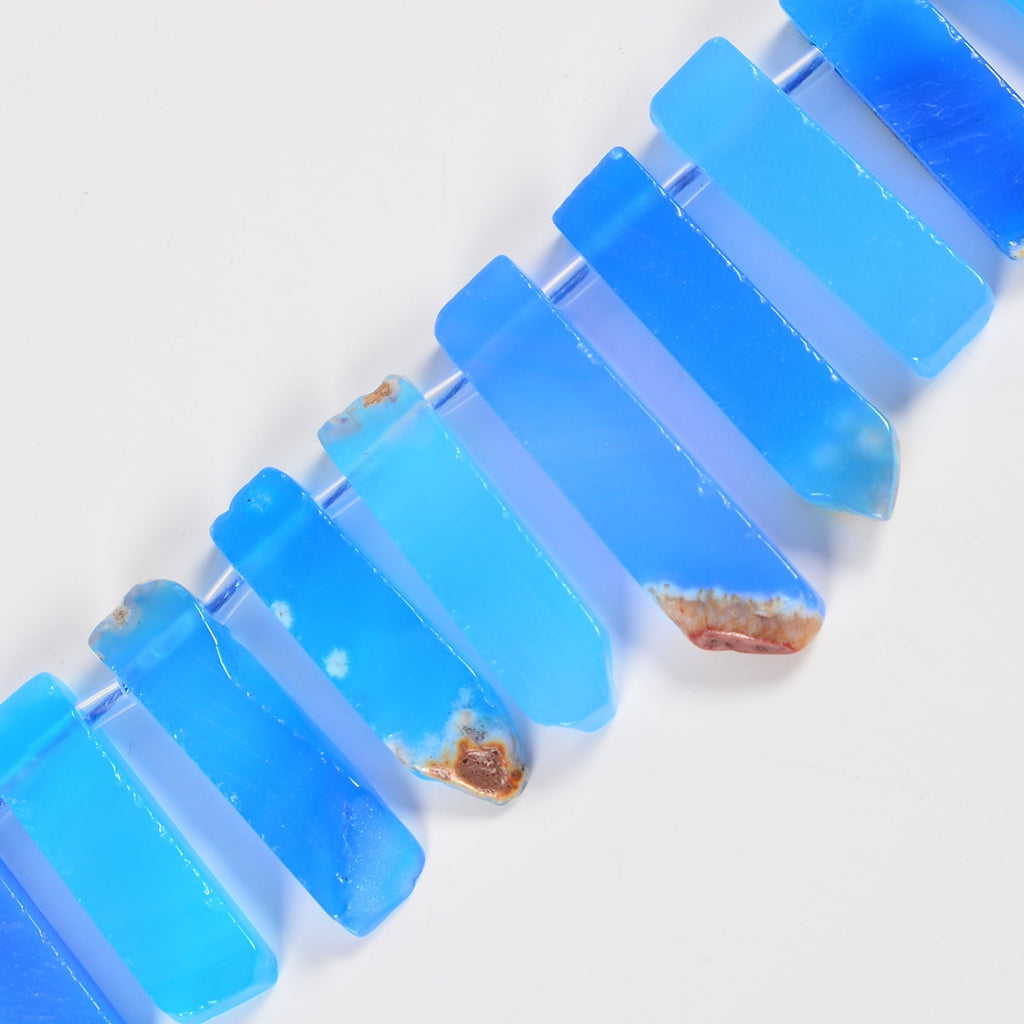 Light Blue Agate Graduated Crystal Slice Stick Points Loose Beads 25-40mm - 15.5" Strand