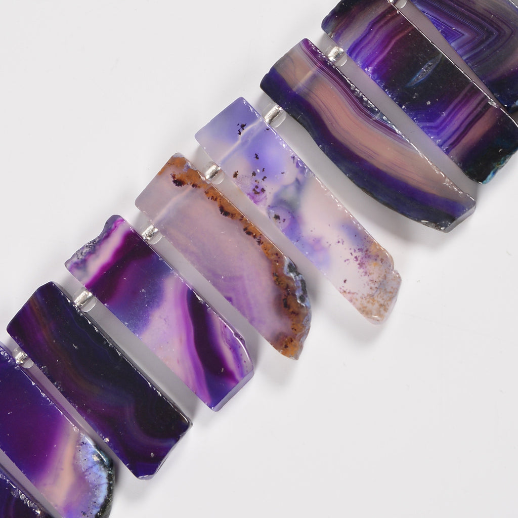 Purple Agate Graduated Crystal Slice Stick Points Loose Beads 25-40mm - 15.5" Strand