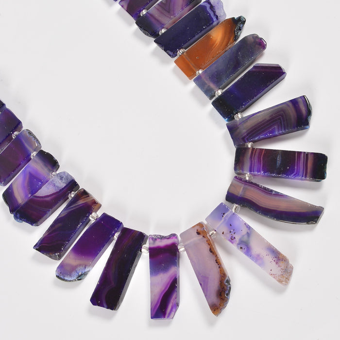 Purple Agate Graduated Crystal Slice Stick Points Loose Beads 25-40mm - 15.5" Strand