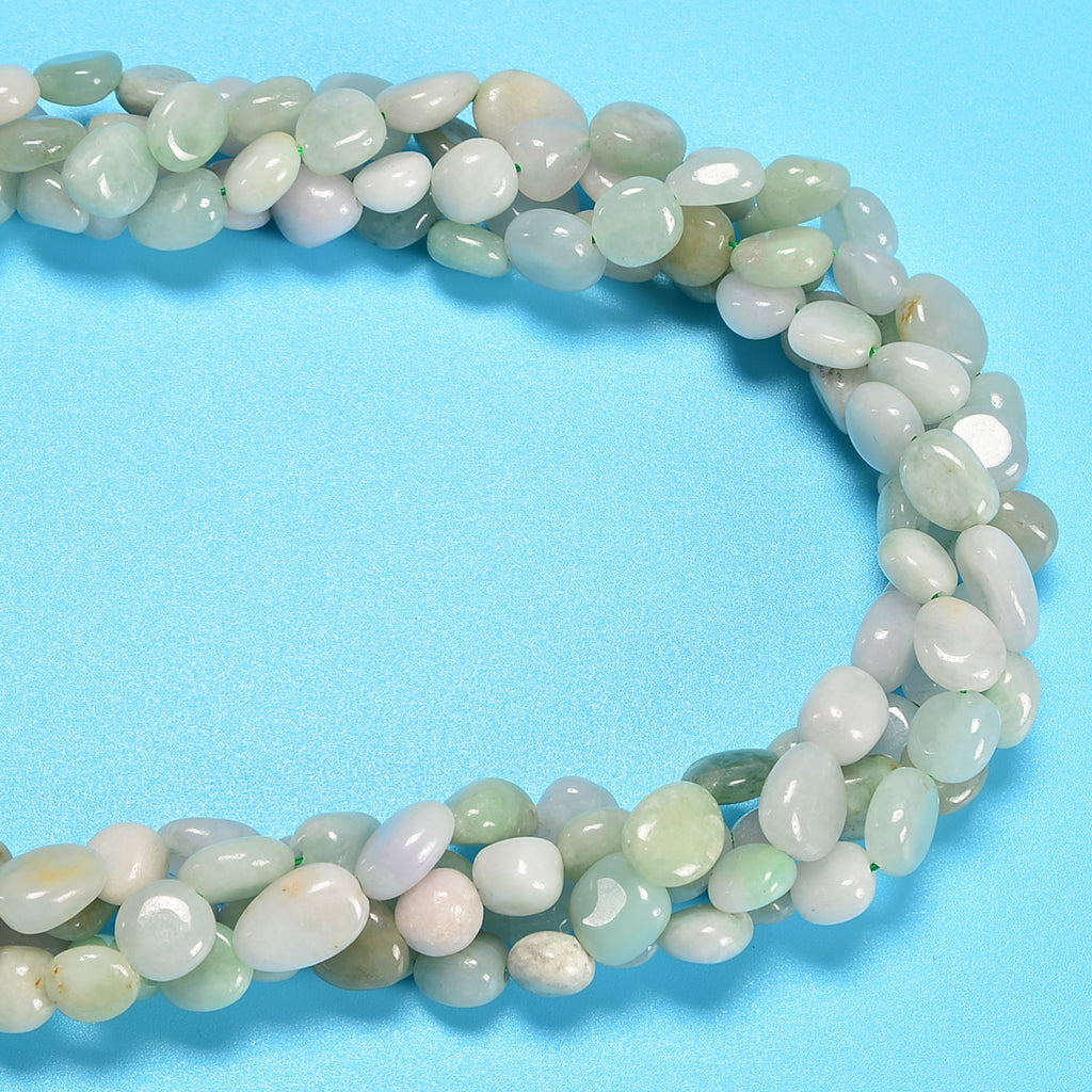 Natural Jadeite Smooth Pebble Nugget Loose Beads 8-12mm - 15" Strand
