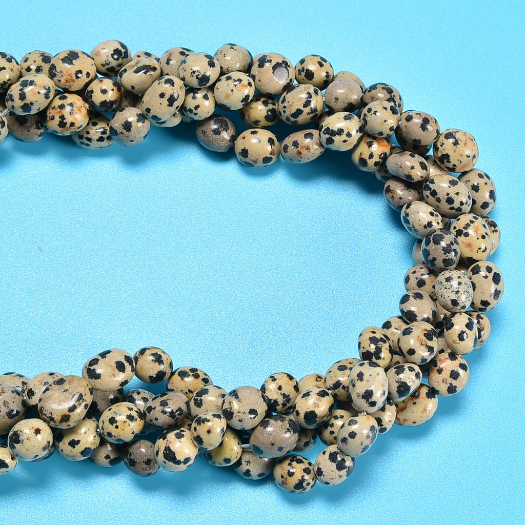Dalmatian Jasper Smooth Pebble Nugget Loose Beads 8-12mm - 15" Strand