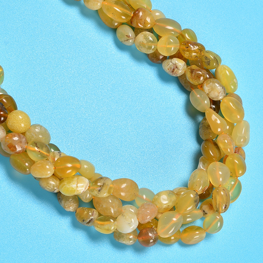 Yellow Opal Smooth Pebble Nugget Loose Beads 8-12mm - 15" Strand