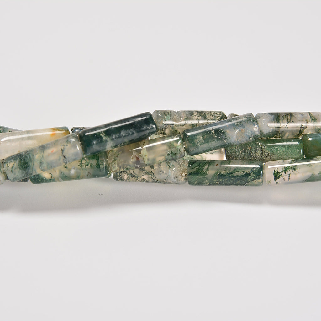 Moss Agate Smooth Cylinder Tube Loose Beads 4x13mm - 15" Strand