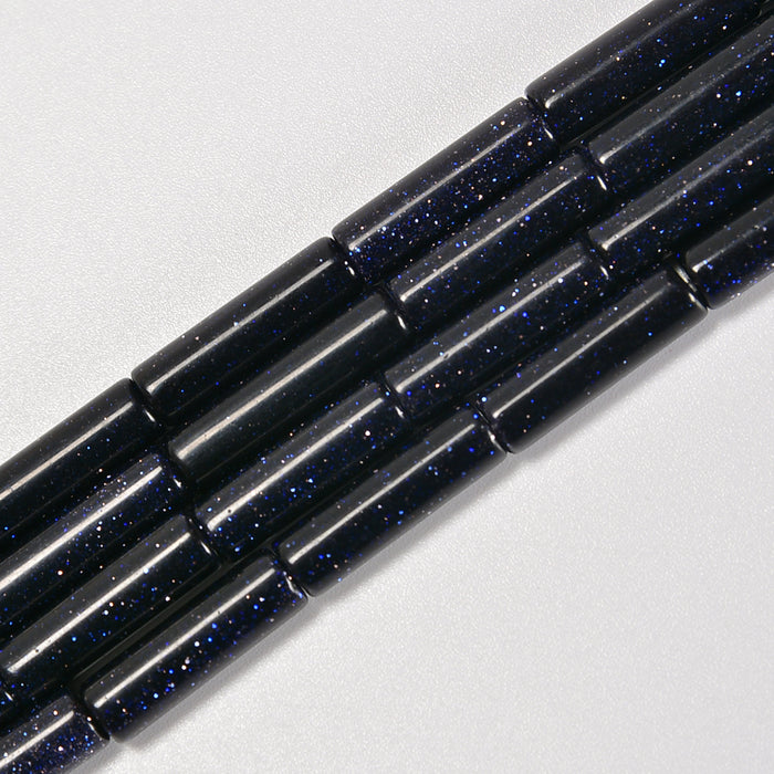 Blue Sandstone / Blue Goldstone Smooth Cylinder Tube Loose Beads 4x13mm - 15" Strand
