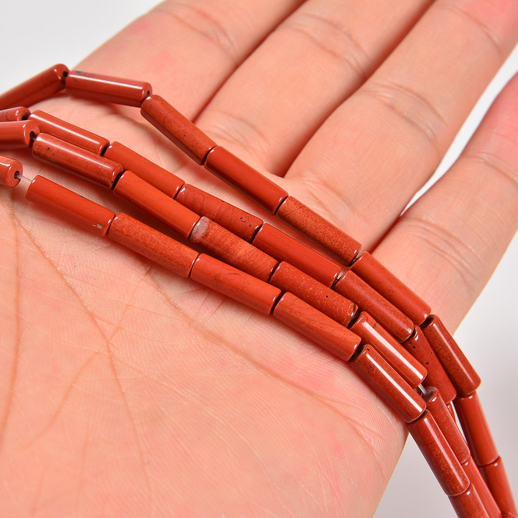 Red Jasper Smooth Cylinder Tube Loose Beads 4x13mm - 15" Strand