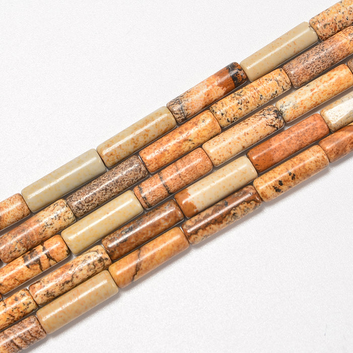 Picture Jasper Smooth Cylinder Tube Loose Beads 4x13mm - 15" Strand