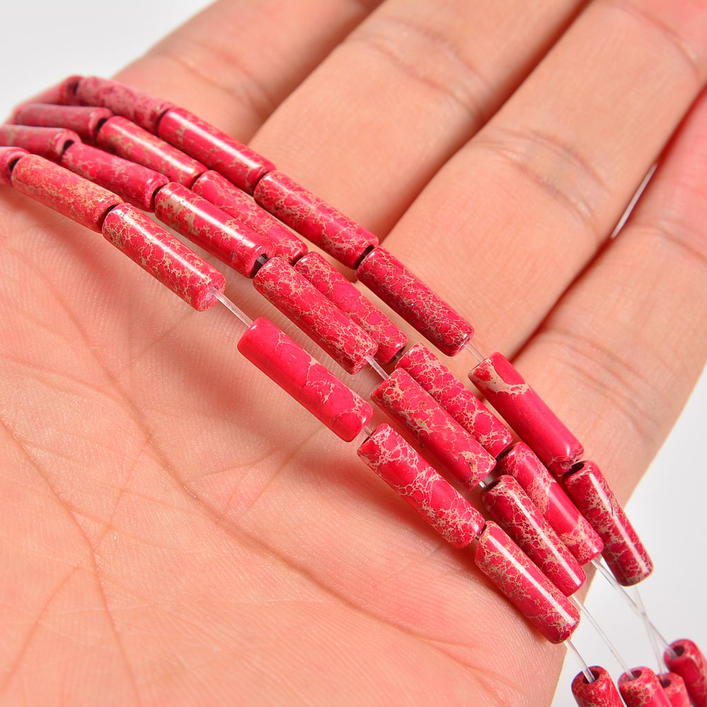 Red Sea Sediment Imperial Jasper Smooth Cylinder Tube Loose Beads 4x13mm - 15" Strand