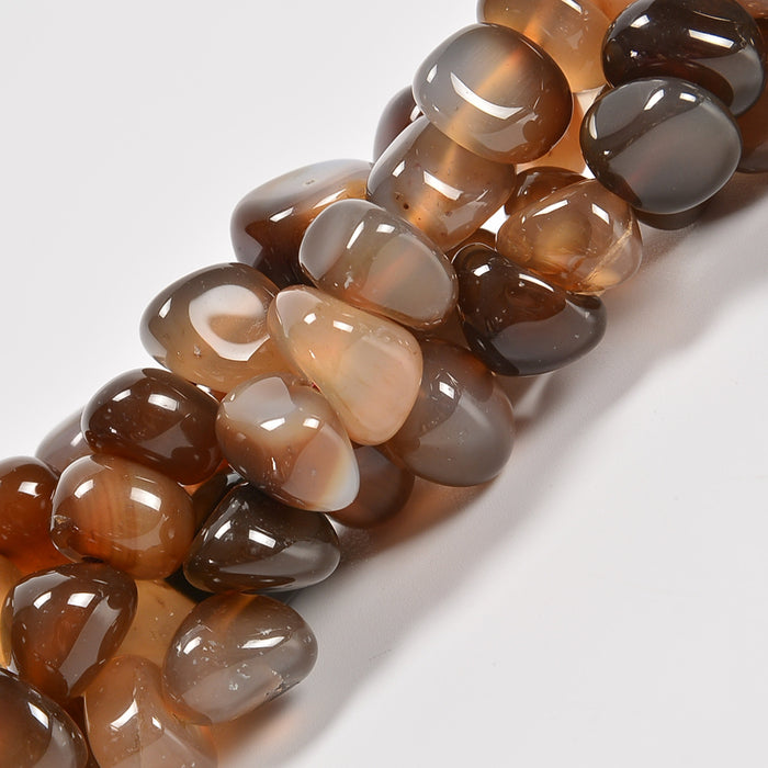 Brown Stripe Agate Smooth Center Drilled Nugget Loose Beads 10-12mm - 15" Strand