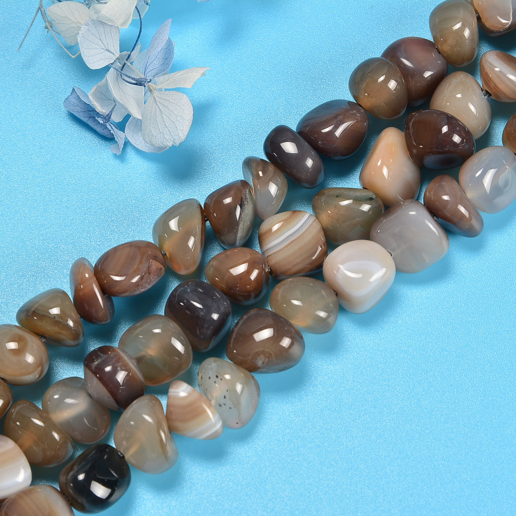 Botswana Agate Smooth Center Drilled Nugget Loose Beads 10-12mm - 15" Strand