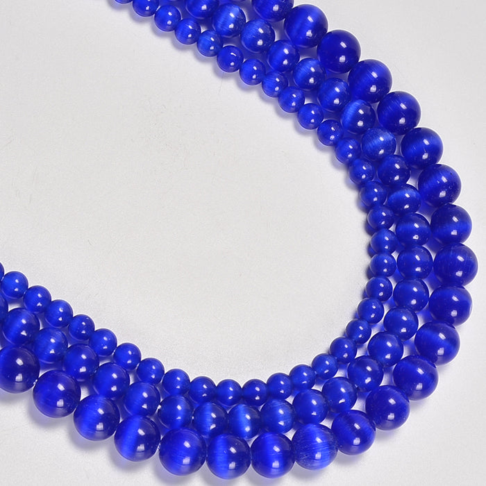 Royal Blue Cat's Eye Smooth Round Loose Beads 6mm-10mm - 15" Strand