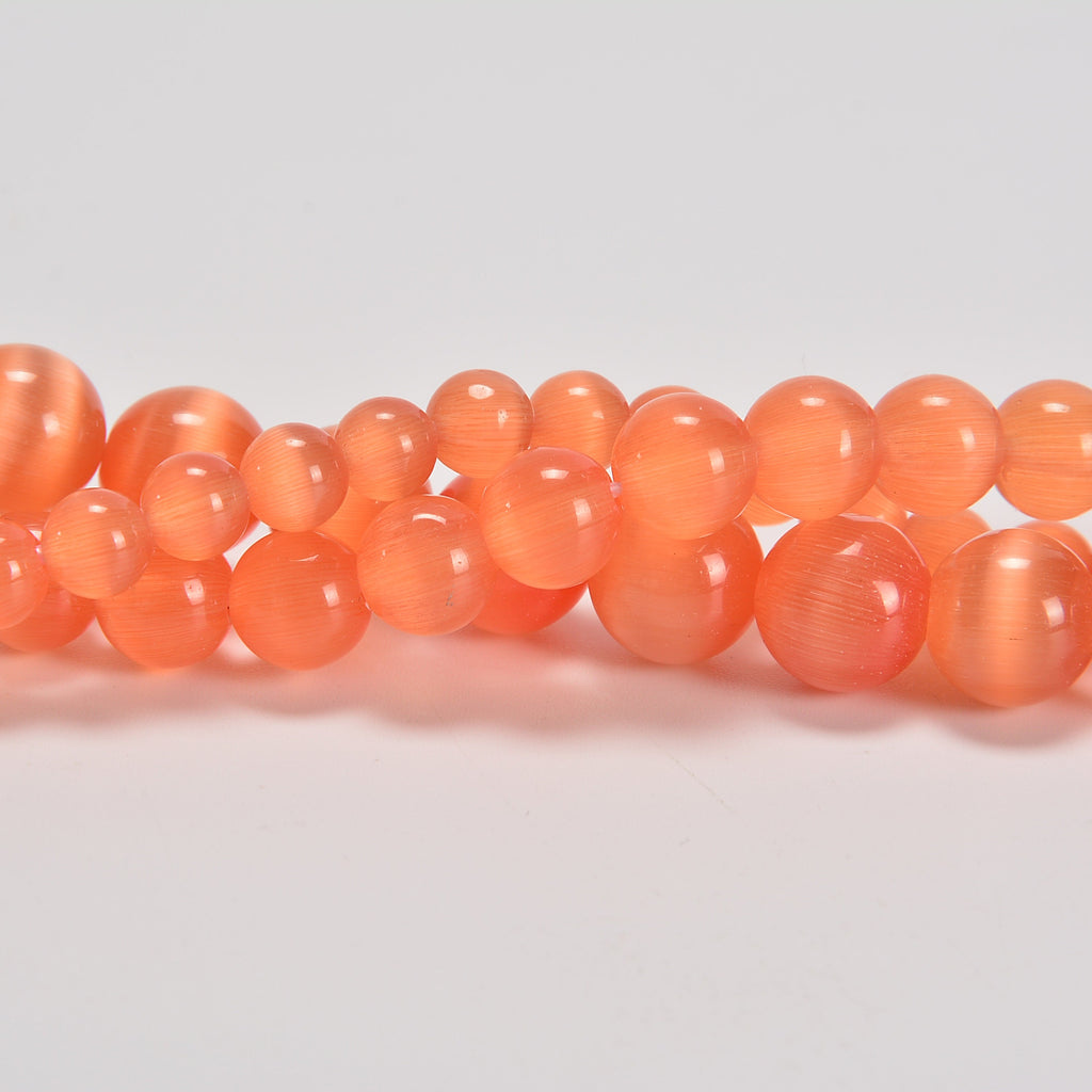 Orange Cat's Eye Smooth Round Loose Beads 6mm-10mm - 15" Strand