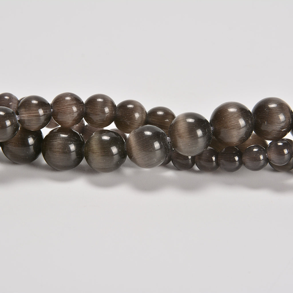 Black Gray Cat's Eye Smooth Round Loose Beads 6mm-10mm - 15" Strand