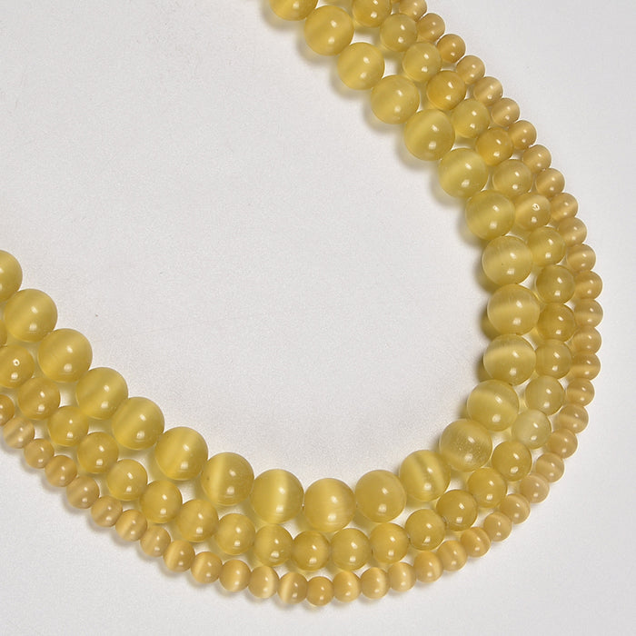 Light Brown Yellow Cat's Eye Smooth Round Loose Beads 6mm-10mm - 15" Strand