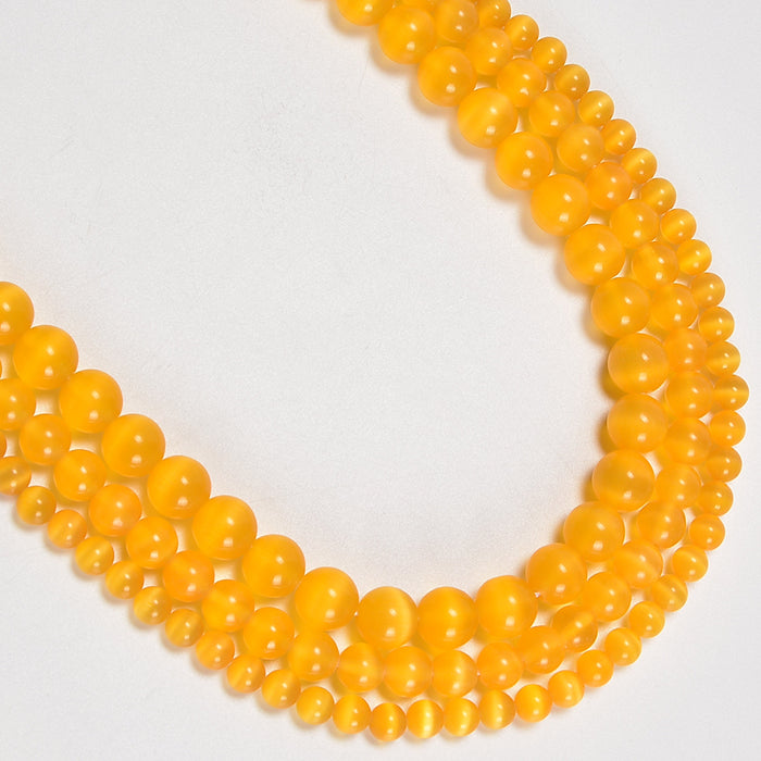 Golden Cat's Eye / Gold Cat's Eye Smooth Round Loose Beads 6mm-10mm - 15" Strand