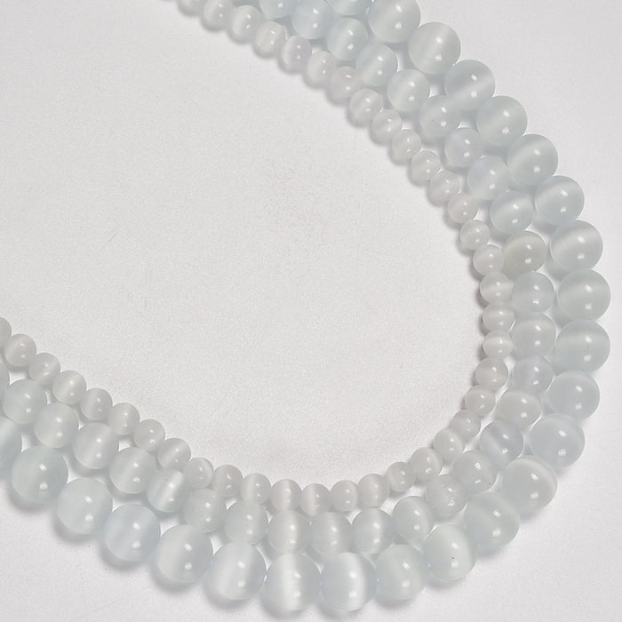 White Cat's Eye Smooth Round Loose Beads 6mm-12mm - 15.5" Strand
