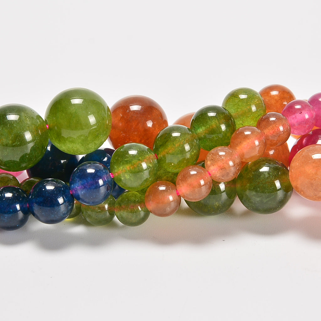 Tourmaline Dyed Jade Smooth Round Loose Beads 6mm-12mm - 15" Strand