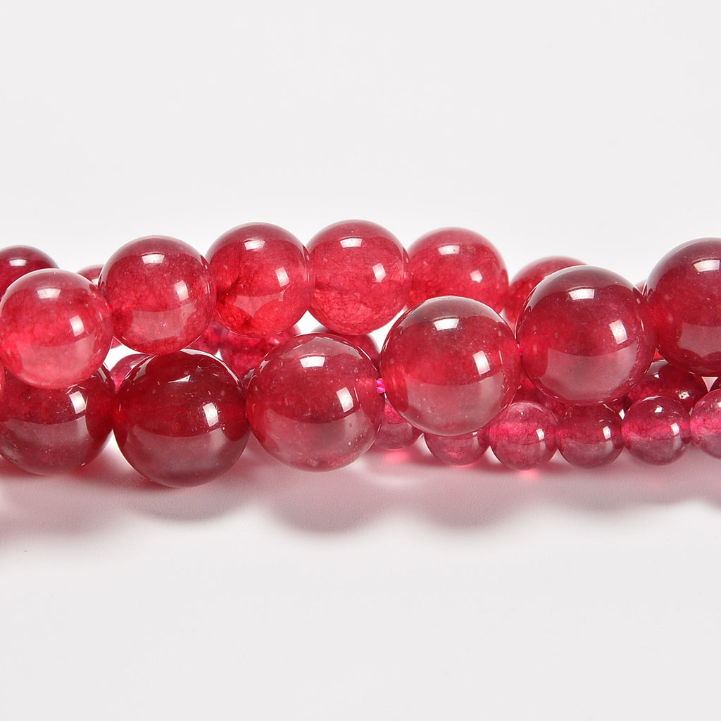 Strawberry Quartz Dyed Jade Smooth Round Loose Beads 6mm-12mm - 15" Strand
