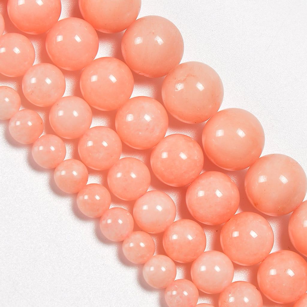Pink Opal Dyed Jade Smooth Round Loose Beads 6mm-12mm - 15" Strand
