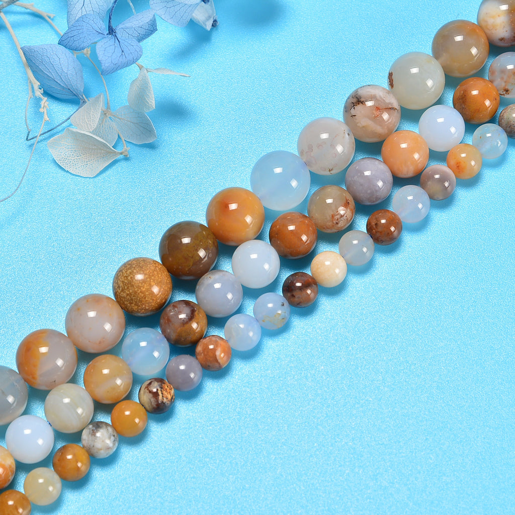 Multi Blue Chalcedony Smooth Round Loose Beads 6mm-10mm - 15" Strand